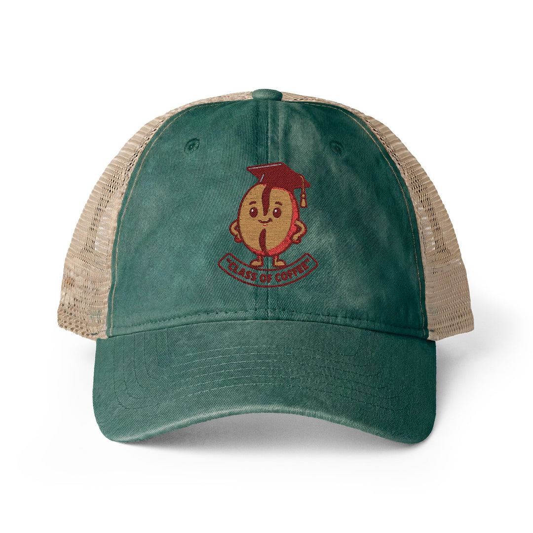 Green trucker cap with mesh back and &