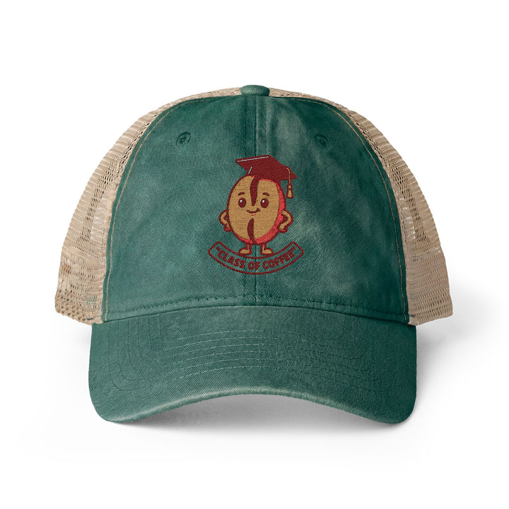 Green trucker cap with mesh back and &