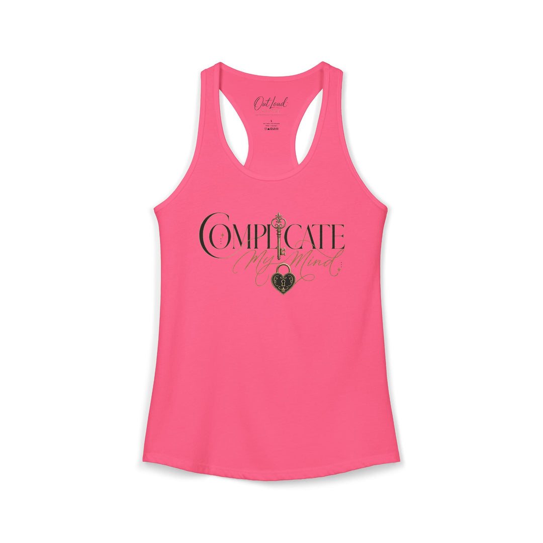 Pink tank top with text and heart design on a white background