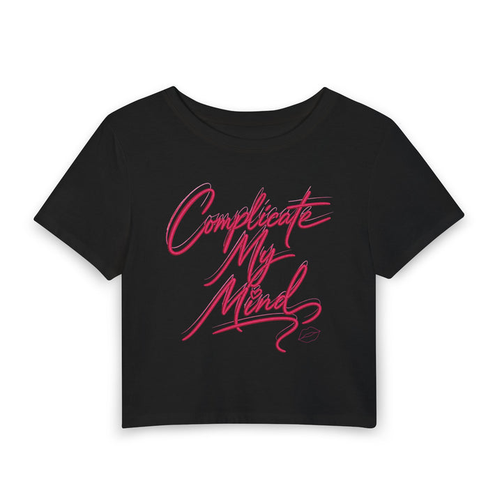 Black crop top with pink text &