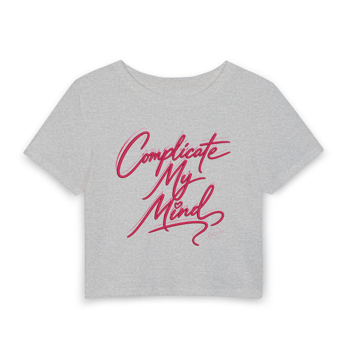 Gray cropped t-shirt with pink text &