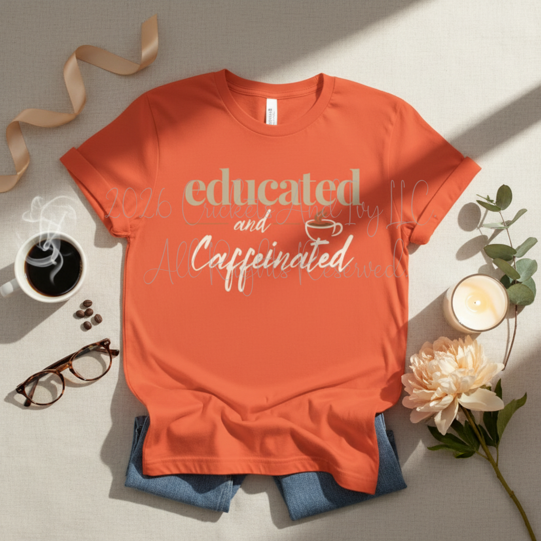 Educated and Caffeinated Shirt, Teacher Shirt, Coffee Lover Gift, Graduation Gift, Student Tee, Nursing Student Shirt, Book Lover Gift, Librarian Shirt, College Student Gift, Bella Canvas Graphic Tee