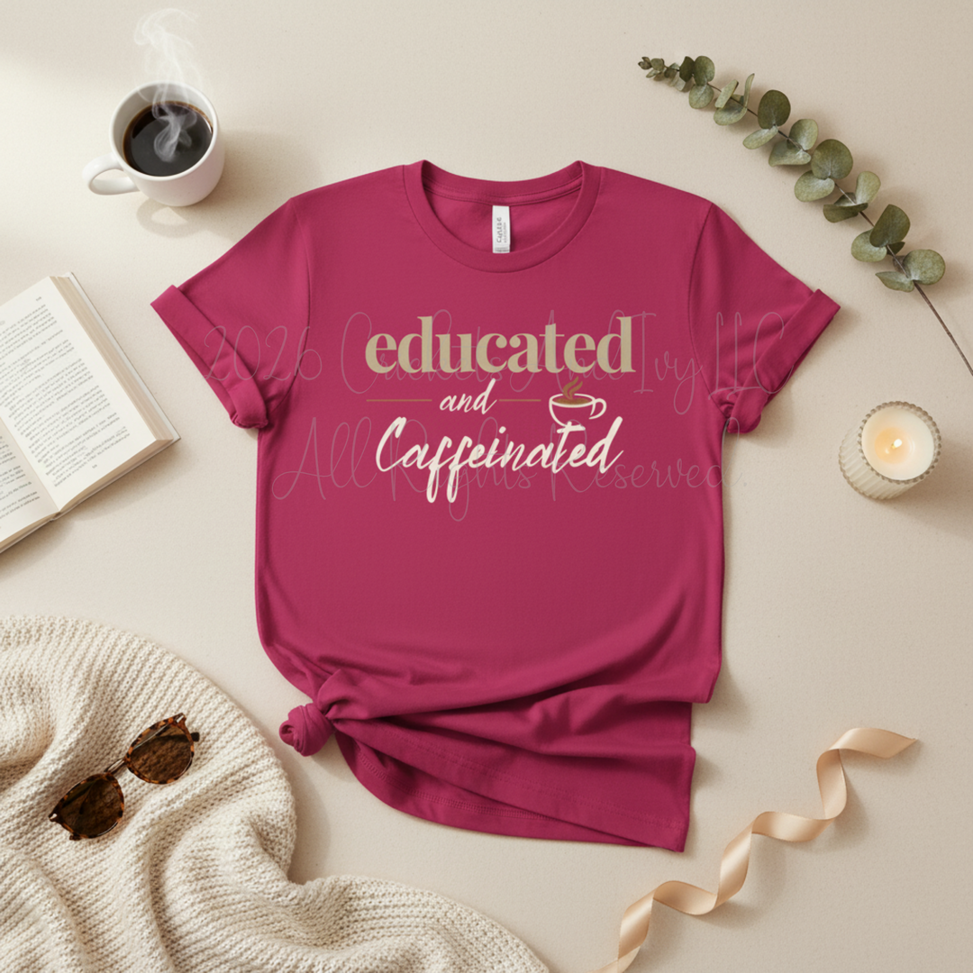 Educated and Caffeinated Shirt, Teacher Shirt, Coffee Lover Gift, Graduation Gift, Student Tee, Nursing Student Shirt, Book Lover Gift, Librarian Shirt, College Student Gift, Bella Canvas Graphic Tee