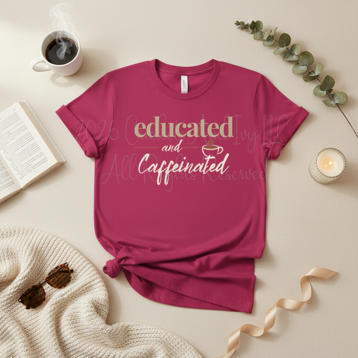 Educated and Caffeinated Shirt, Teacher Shirt, Coffee Lover Gift, Graduation Gift, Student Tee, Nursing Student Shirt, Book Lover Gift, Librarian Shirt, College Student Gift, Bella Canvas Graphic Tee