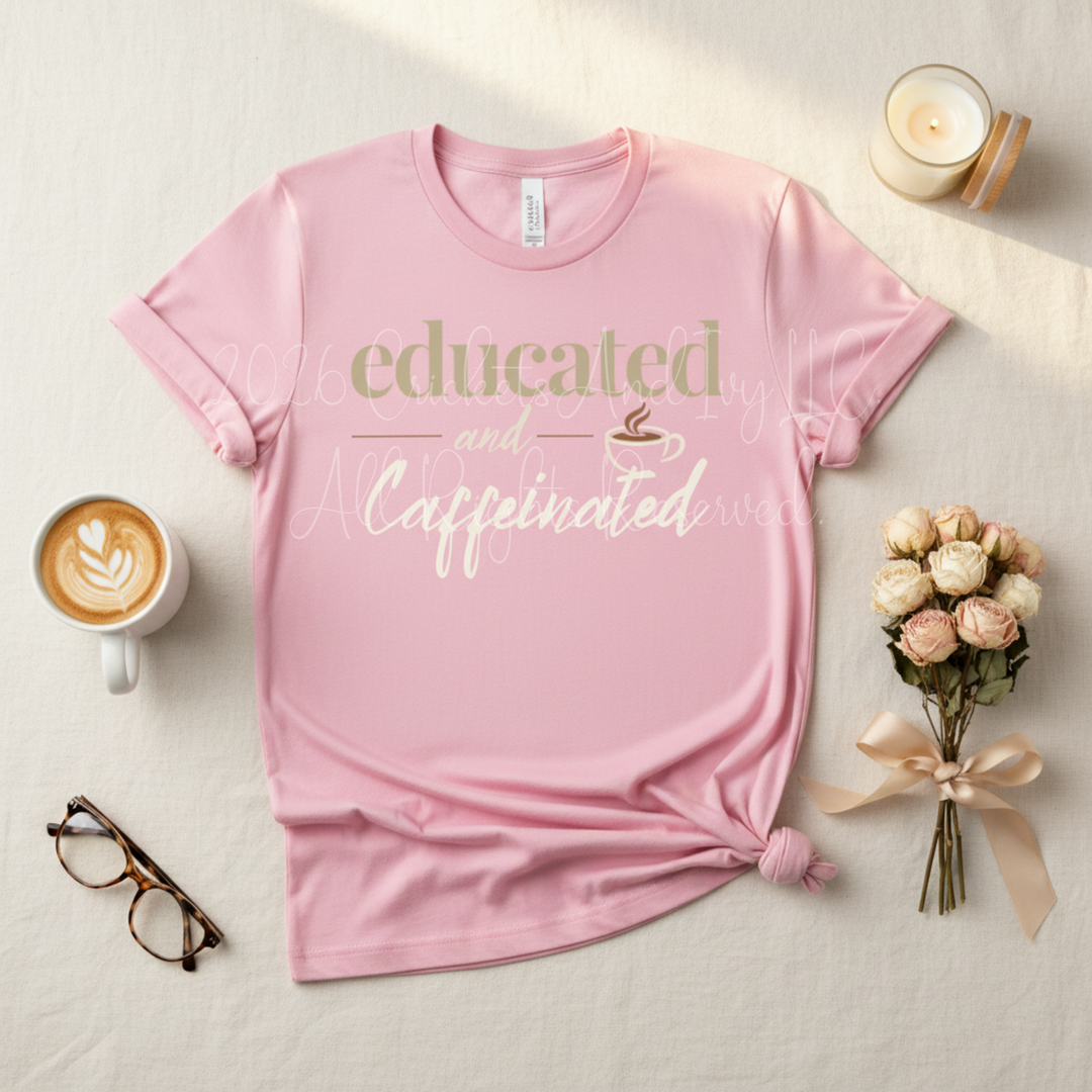 Educated and Caffeinated Shirt, Teacher Shirt, Coffee Lover Gift, Graduation Gift, Student Tee, Nursing Student Shirt, Book Lover Gift, Librarian Shirt, College Student Gift, Bella Canvas Graphic Tee