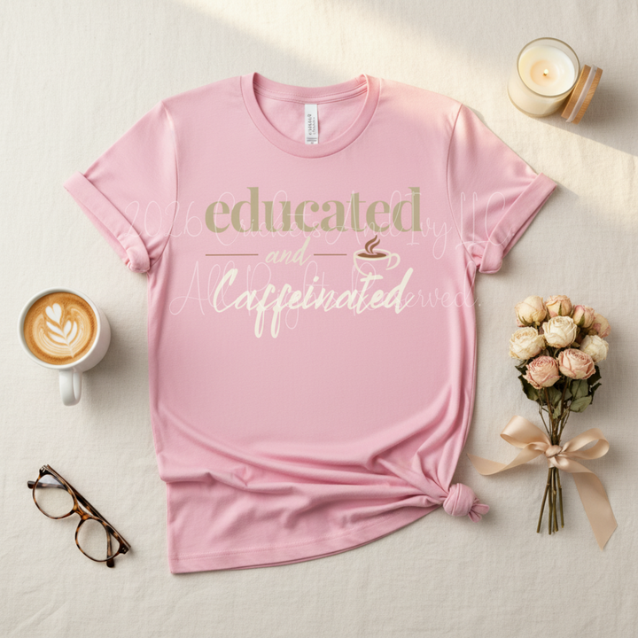 Educated and Caffeinated Shirt, Teacher Shirt, Coffee Lover Gift, Graduation Gift, Student Tee, Nursing Student Shirt, Book Lover Gift, Librarian Shirt, College Student Gift, Bella Canvas Graphic Tee