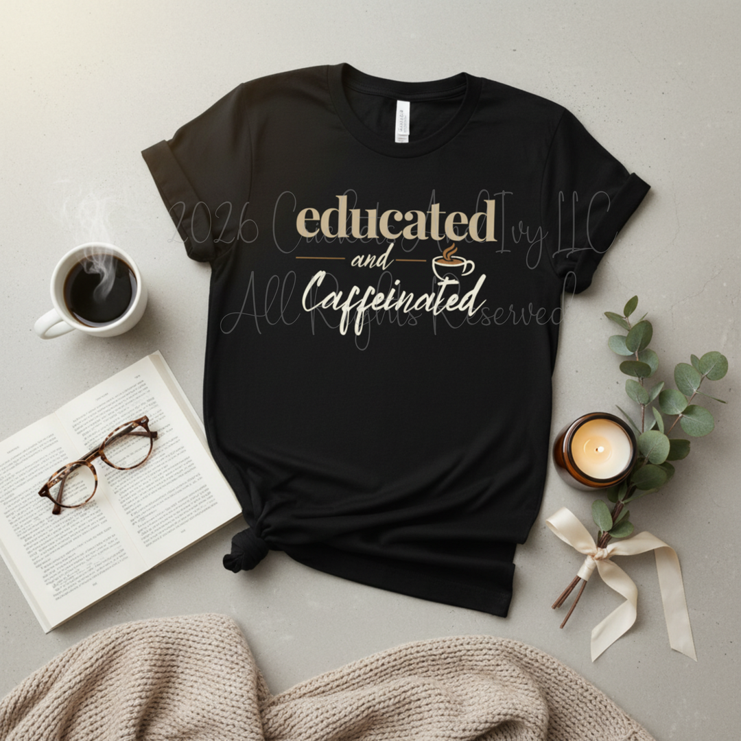 Educated and Caffeinated Shirt, Teacher Shirt, Coffee Lover Gift, Graduation Gift, Student Tee, Nursing Student Shirt, Book Lover Gift, Librarian Shirt, College Student Gift, Bella Canvas Graphic Tee