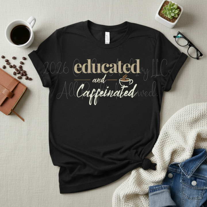 Educated and Caffeinated Shirt, Teacher Shirt, Coffee Lover Gift, Graduation Gift, Student Tee, Nursing Student Shirt, Book Lover Gift, Librarian Shirt, College Student Gift, Bella Canvas Graphic Tee