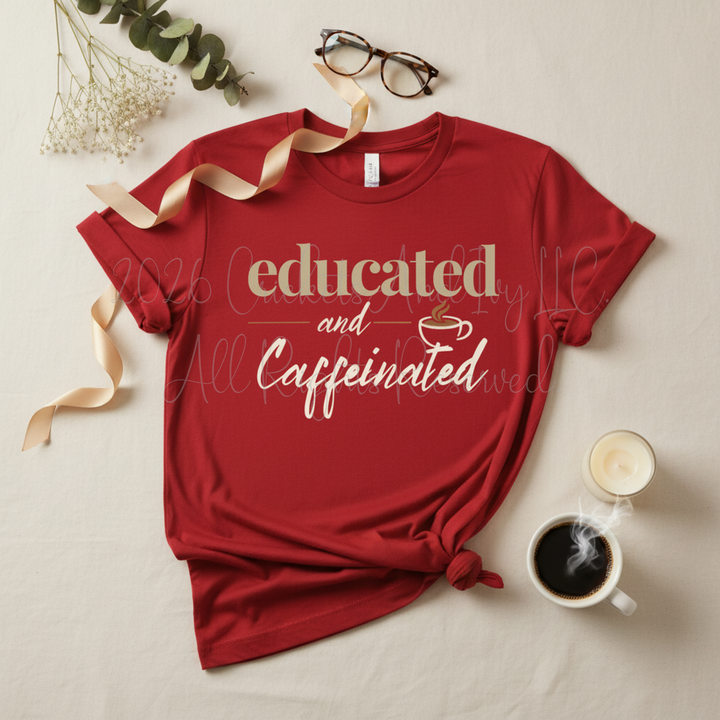 Educated and Caffeinated Shirt, Teacher Shirt, Coffee Lover Gift, Graduation Gift, Student Tee, Nursing Student Shirt, Book Lover Gift, Librarian Shirt, College Student Gift, Bella Canvas Graphic Tee