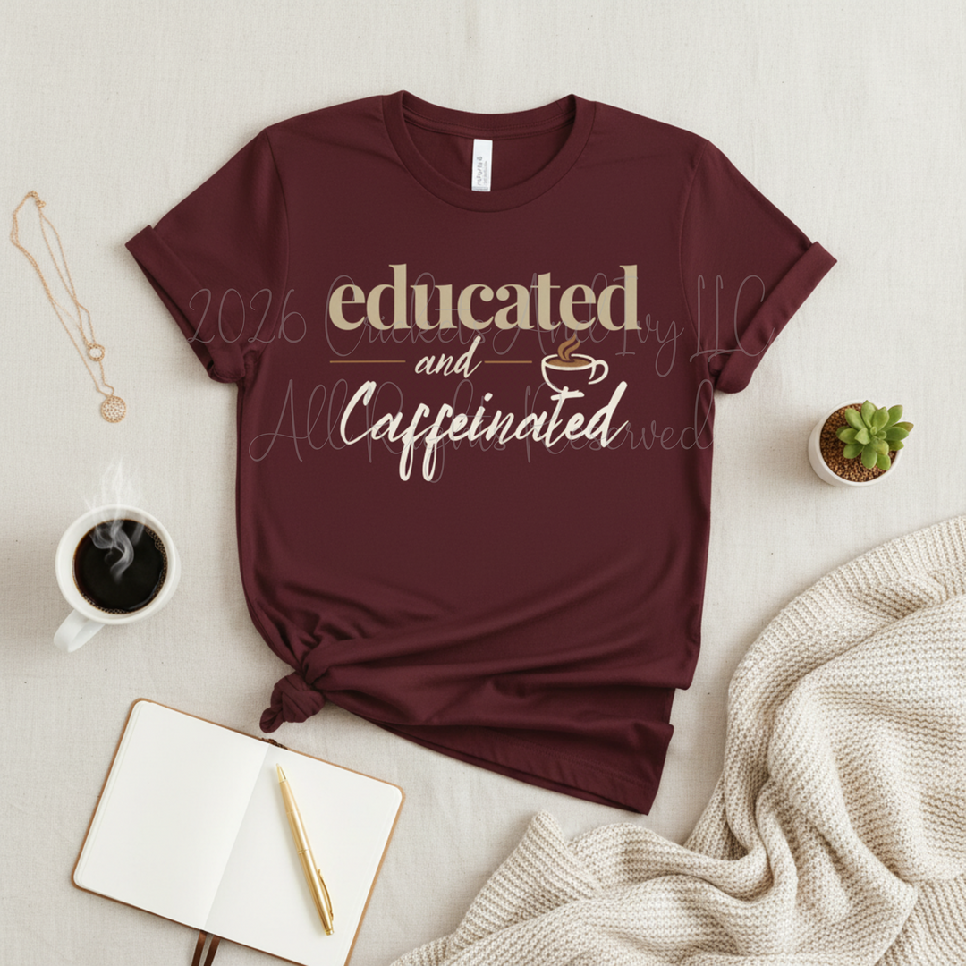 Educated and Caffeinated Shirt, Teacher Shirt, Coffee Lover Gift, Graduation Gift, Student Tee, Nursing Student Shirt, Book Lover Gift, Librarian Shirt, College Student Gift, Bella Canvas Graphic Tee