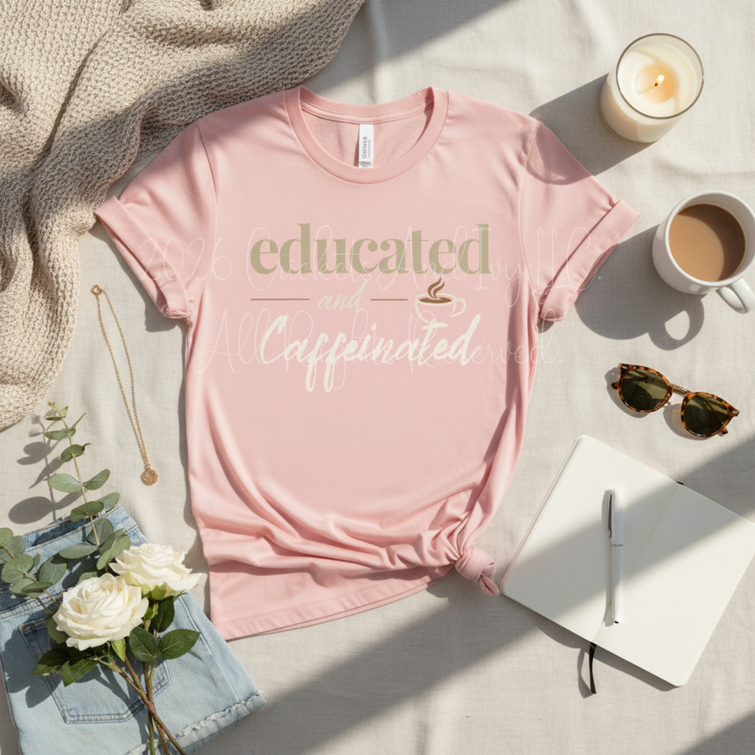 Educated and Caffeinated Shirt, Teacher Shirt, Coffee Lover Gift, Graduation Gift, Student Tee, Nursing Student Shirt, Book Lover Gift, Librarian Shirt, College Student Gift, Bella Canvas Graphic Tee