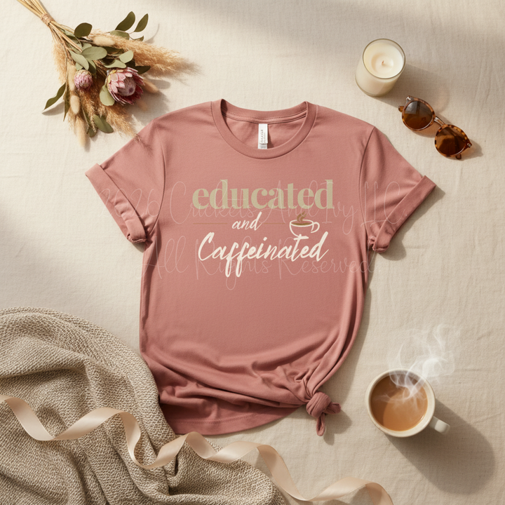 Educated and Caffeinated Shirt, Teacher Shirt, Coffee Lover Gift, Graduation Gift, Student Tee, Nursing Student Shirt, Book Lover Gift, Librarian Shirt, College Student Gift, Bella Canvas Graphic Tee