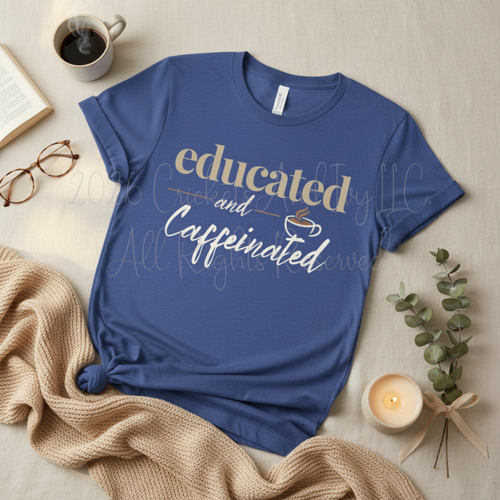 Educated and Caffeinated Shirt, Teacher Shirt, Coffee Lover Gift, Graduation Gift, Student Tee, Nursing Student Shirt, Book Lover Gift, Librarian Shirt, College Student Gift, Bella Canvas Graphic Tee
