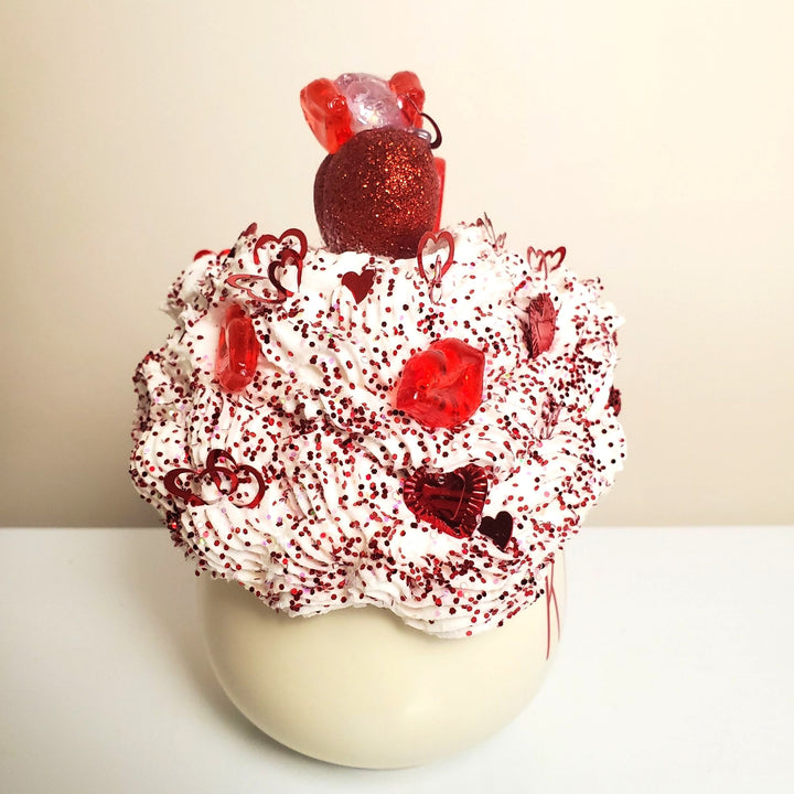 KISSES Valentine Fake Bake Mug Decor | Glam Valentine Coffee Bar Decor | Faux Whipped Cream Mug | Romantic Tiered Tray Decor | One of a Kind