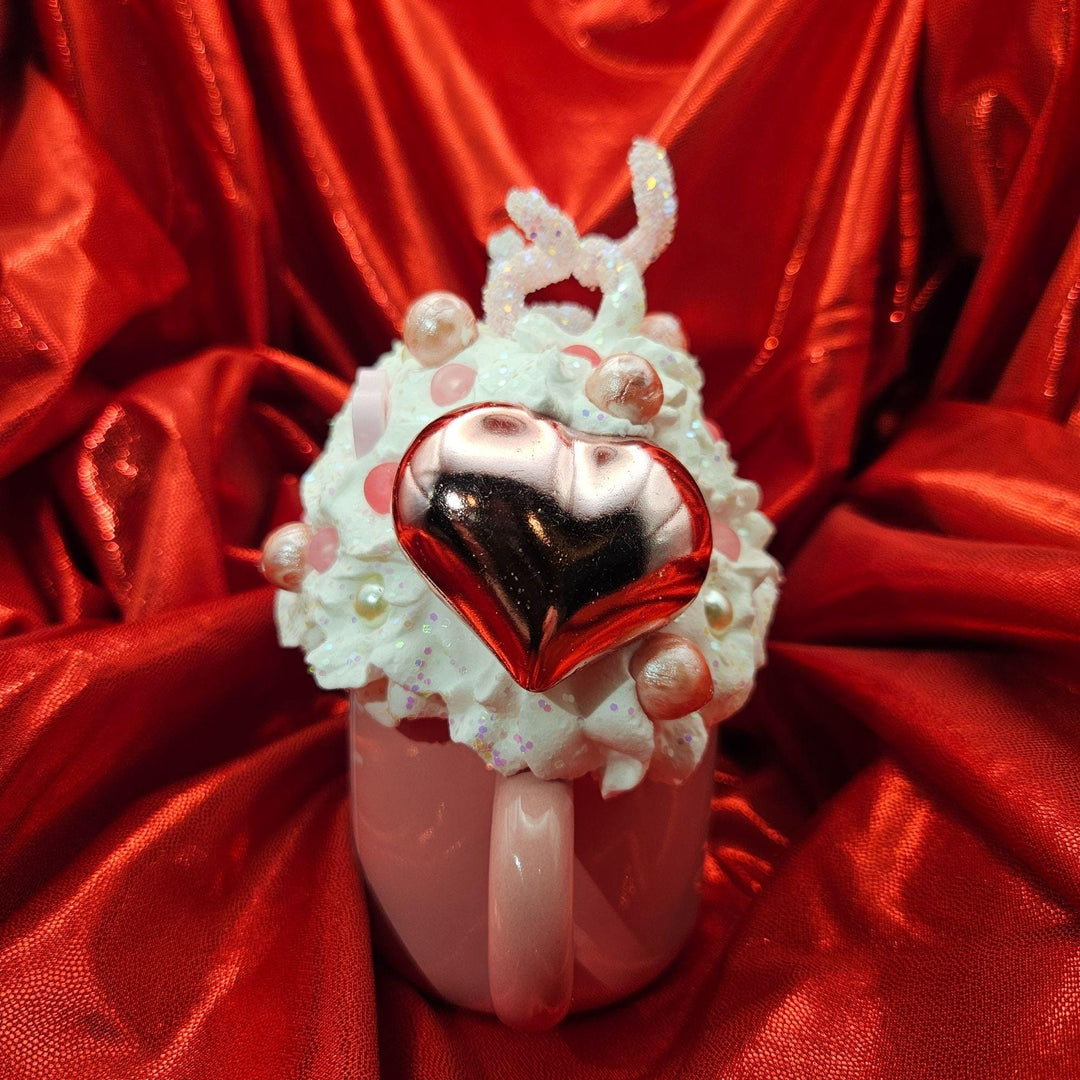 LOVE Valentine Fake Bake Mug Decor  Romantic Coffee Bar Decor  Faux Whipped Cream Mug | Pink Valentine Tiered Tray Decor  One of a Kind Gift