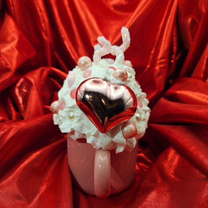 LOVE Valentine Fake Bake Mug Decor  Romantic Coffee Bar Decor  Faux Whipped Cream Mug | Pink Valentine Tiered Tray Decor  One of a Kind Gift