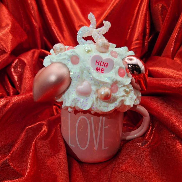 LOVE Valentine Fake Bake Mug Decor  Romantic Coffee Bar Decor  Faux Whipped Cream Mug | Pink Valentine Tiered Tray Decor  One of a Kind Gift