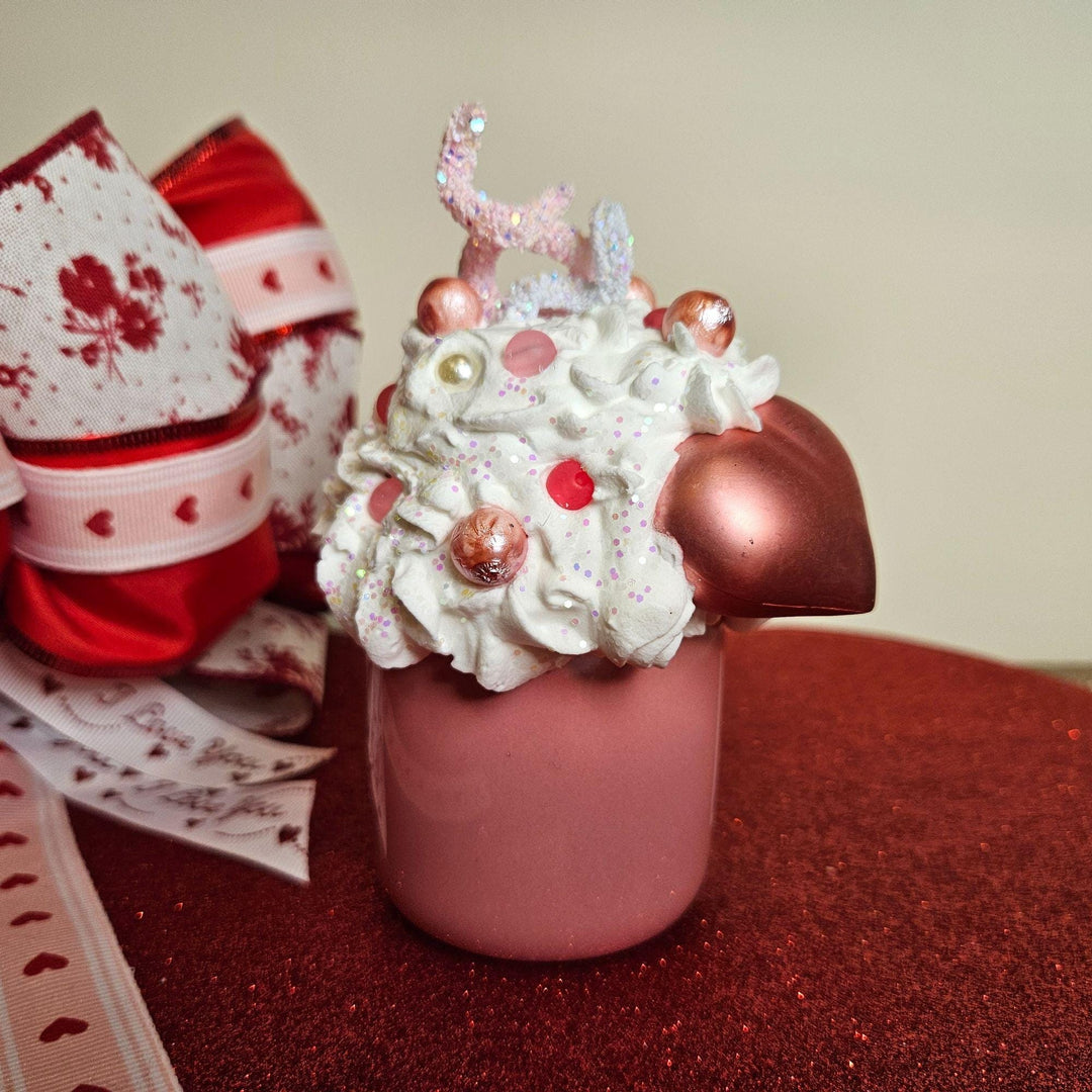 LOVE Valentine Fake Bake Mug Decor  Romantic Coffee Bar Decor  Faux Whipped Cream Mug | Pink Valentine Tiered Tray Decor  One of a Kind Gift
