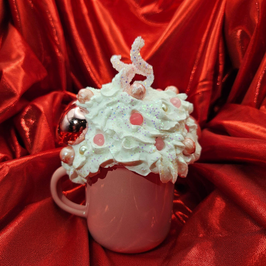 LOVE Valentine Fake Bake Mug Decor  Romantic Coffee Bar Decor  Faux Whipped Cream Mug | Pink Valentine Tiered Tray Decor  One of a Kind Gift