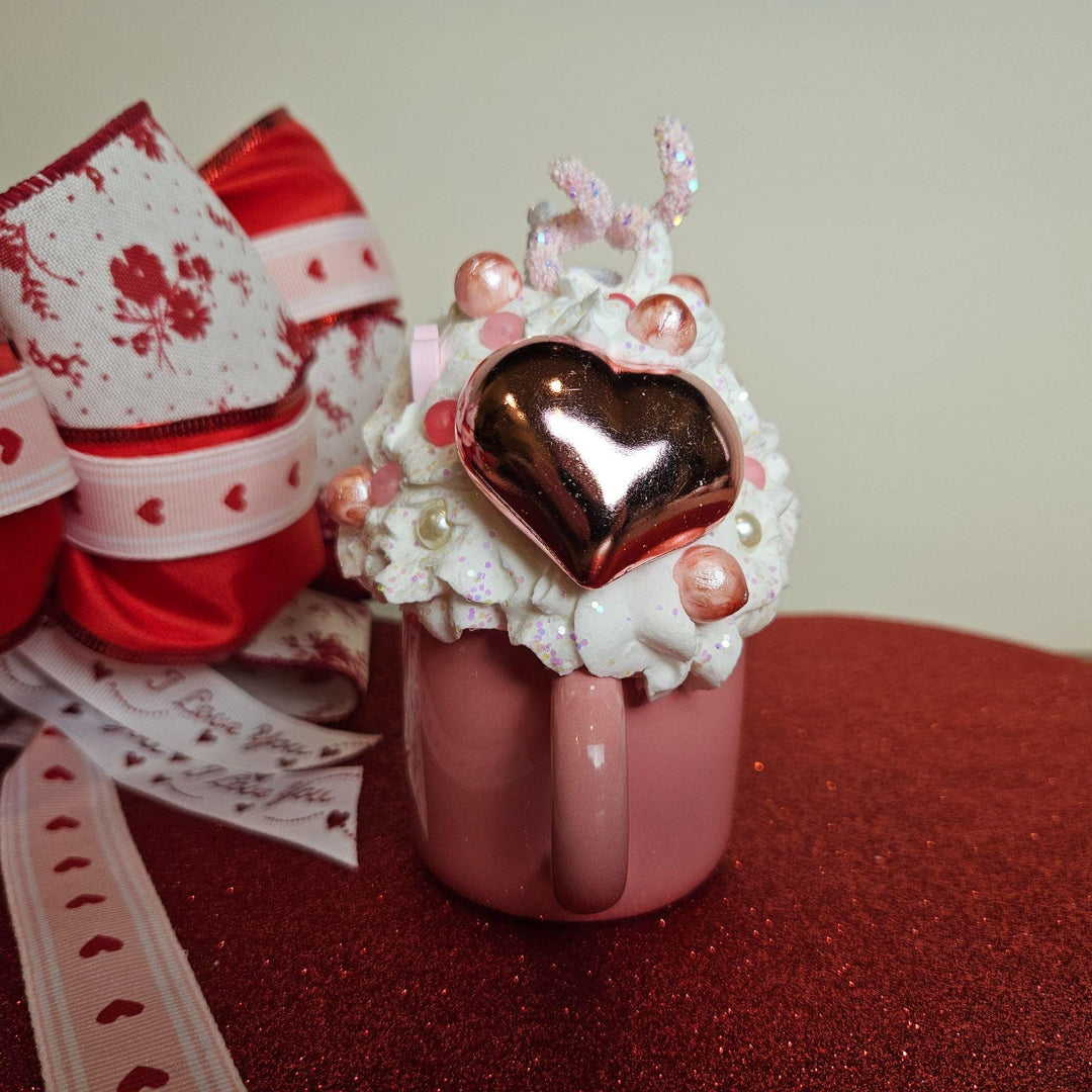 LOVE Valentine Fake Bake Mug Decor  Romantic Coffee Bar Decor  Faux Whipped Cream Mug | Pink Valentine Tiered Tray Decor  One of a Kind Gift