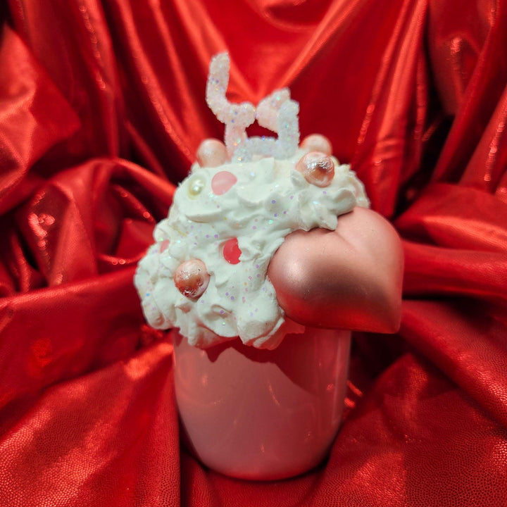 LOVE Valentine Fake Bake Mug Decor  Romantic Coffee Bar Decor  Faux Whipped Cream Mug | Pink Valentine Tiered Tray Decor  One of a Kind Gift