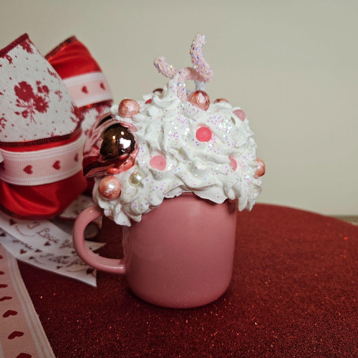LOVE Valentine Fake Bake Mug Decor  Romantic Coffee Bar Decor  Faux Whipped Cream Mug | Pink Valentine Tiered Tray Decor  One of a Kind Gift