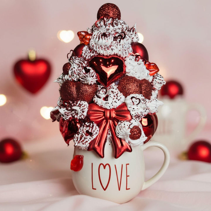 Valentine Fake Bake Mug Decor  LOVE Mug Coffee Bar Decor | Red Whipped Cream Mug  Tiered Tray Valentine Display  One of a Kind Handmade Gift