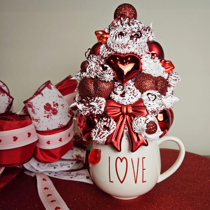 Valentine Fake Bake Mug Decor  LOVE Mug Coffee Bar Decor | Red Whipped Cream Mug  Tiered Tray Valentine Display  One of a Kind Handmade Gift