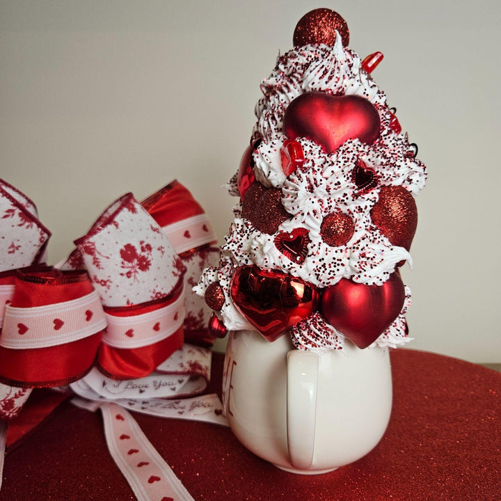 Valentine Fake Bake Mug Decor  LOVE Mug Coffee Bar Decor | Red Whipped Cream Mug  Tiered Tray Valentine Display  One of a Kind Handmade Gift