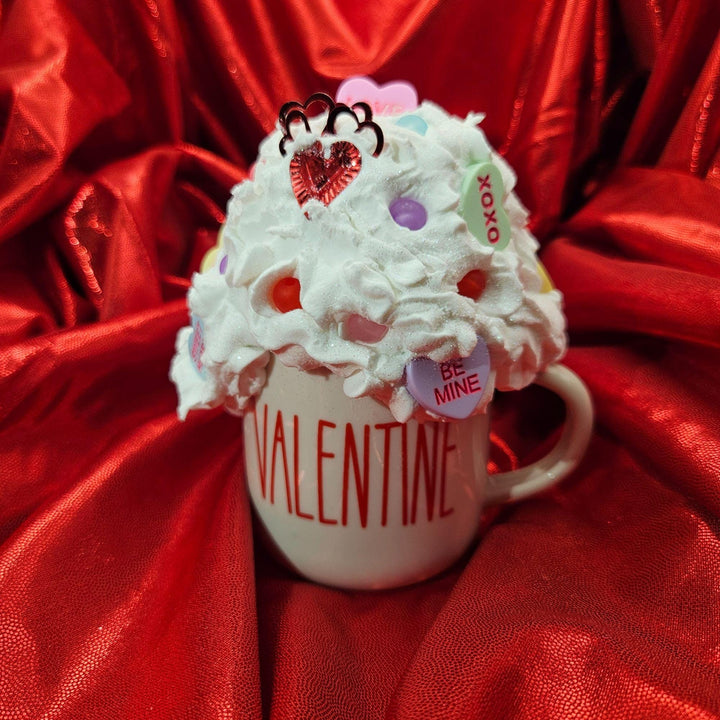 Valentine Fake Bake Mug Decor | Candy Heart Mug  Faux Whipped Cream Valentine Decor  Tiered Tray Coffee Bar Display | Handmade Romantic Gift