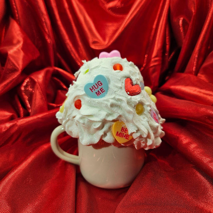 Valentine Fake Bake Mug Decor | Candy Heart Mug  Faux Whipped Cream Valentine Decor  Tiered Tray Coffee Bar Display | Handmade Romantic Gift
