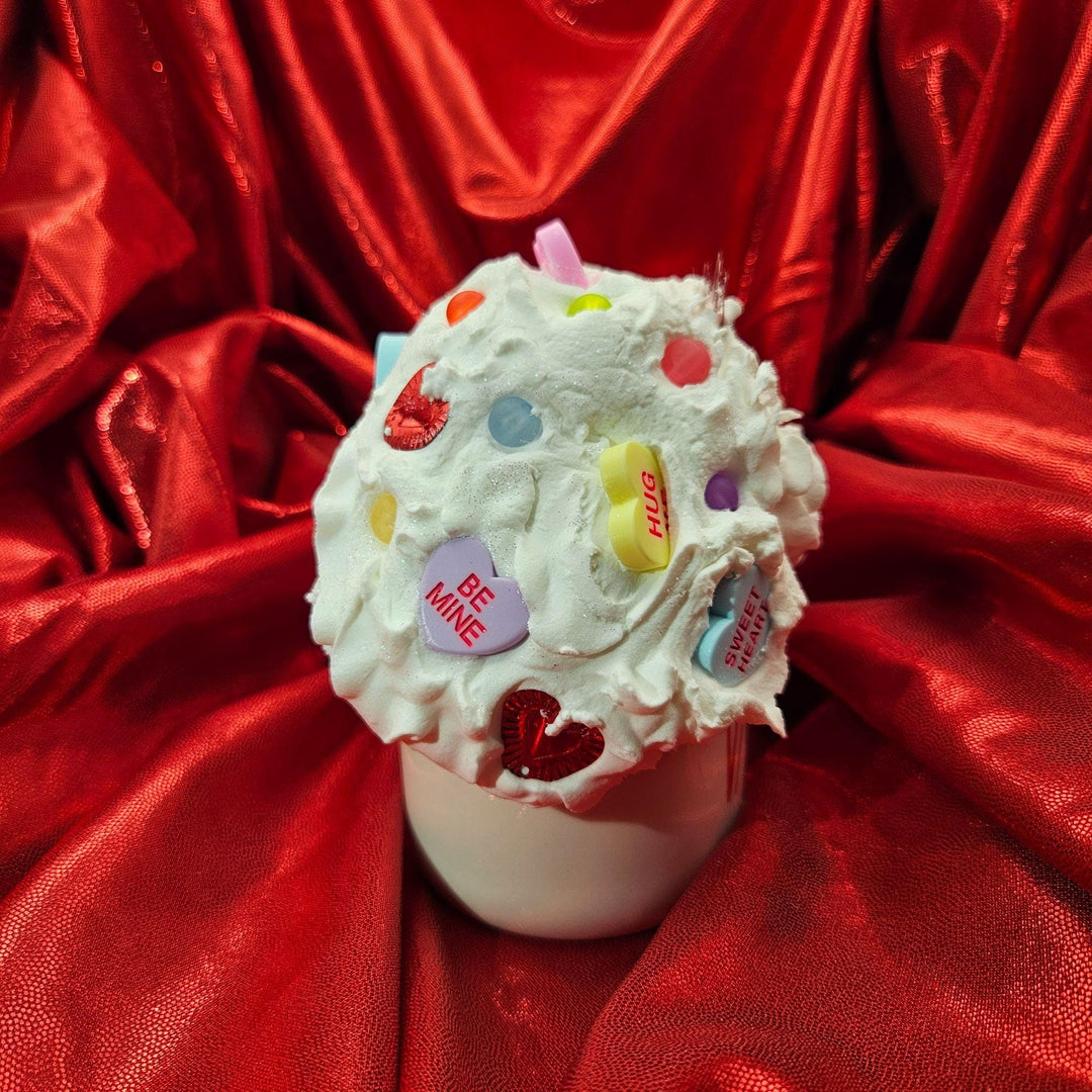 Valentine Fake Bake Mug Decor | Candy Heart Mug  Faux Whipped Cream Valentine Decor  Tiered Tray Coffee Bar Display | Handmade Romantic Gift
