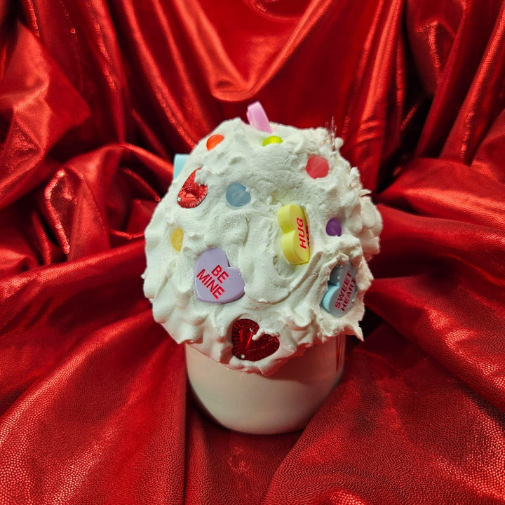 Valentine Fake Bake Mug Decor | Candy Heart Mug  Faux Whipped Cream Valentine Decor  Tiered Tray Coffee Bar Display | Handmade Romantic Gift