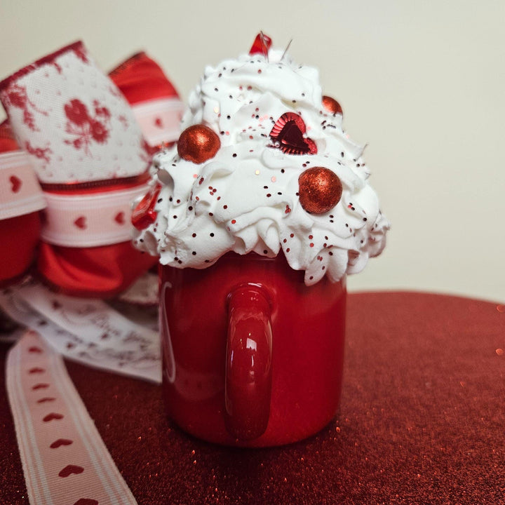 KISSES Valentine Fake Bake Mug Decor | Faux Whipped Cream Mug | Coffee Bar Decor | Tiered Tray Valentine Display | One of a Kind Gift