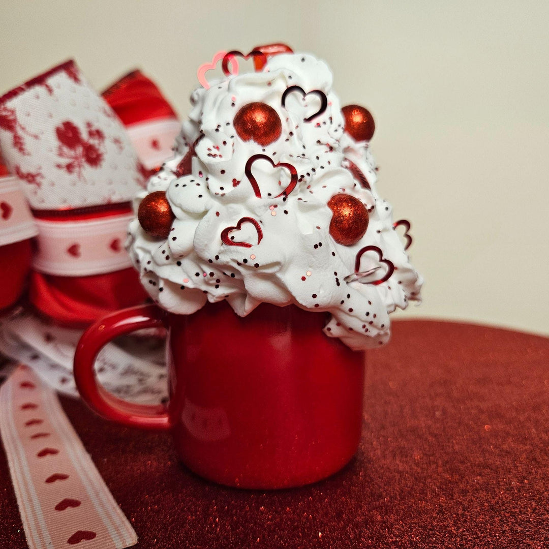 KISSES Valentine Fake Bake Mug Decor | Faux Whipped Cream Mug | Coffee Bar Decor | Tiered Tray Valentine Display | One of a Kind Gift