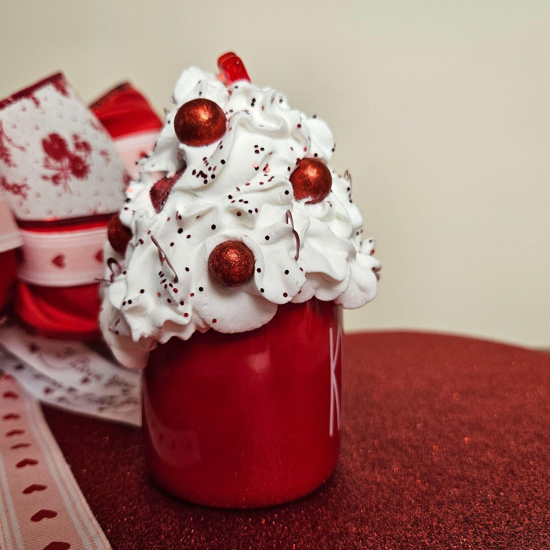 KISSES Valentine Fake Bake Mug Decor | Faux Whipped Cream Mug | Coffee Bar Decor | Tiered Tray Valentine Display | One of a Kind Gift