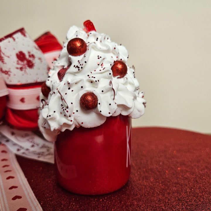 KISSES Valentine Fake Bake Mug Decor | Faux Whipped Cream Mug | Coffee Bar Decor | Tiered Tray Valentine Display | One of a Kind Gift