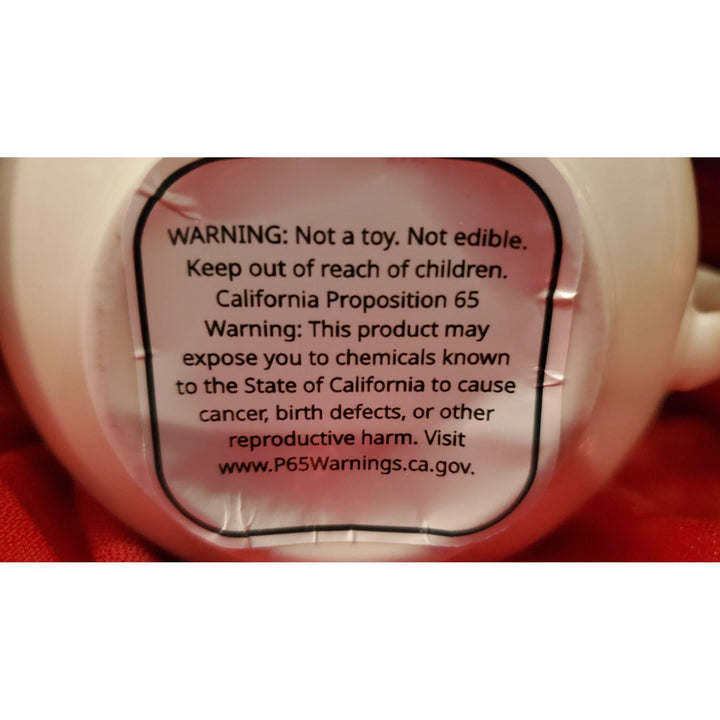Product label with warning text on a red background