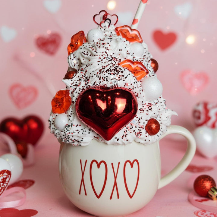 XOXO Valentine Fake Bake Mug Decor | Faux Whipped Cream Mug | Coffee Bar Valentine Decor | Tiered Tray Display | One of a Kind Handmade Gift