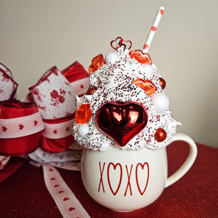 XOXO Valentine Fake Bake Mug Decor | Faux Whipped Cream Mug | Coffee Bar Valentine Decor | Tiered Tray Display | One of a Kind Handmade Gift