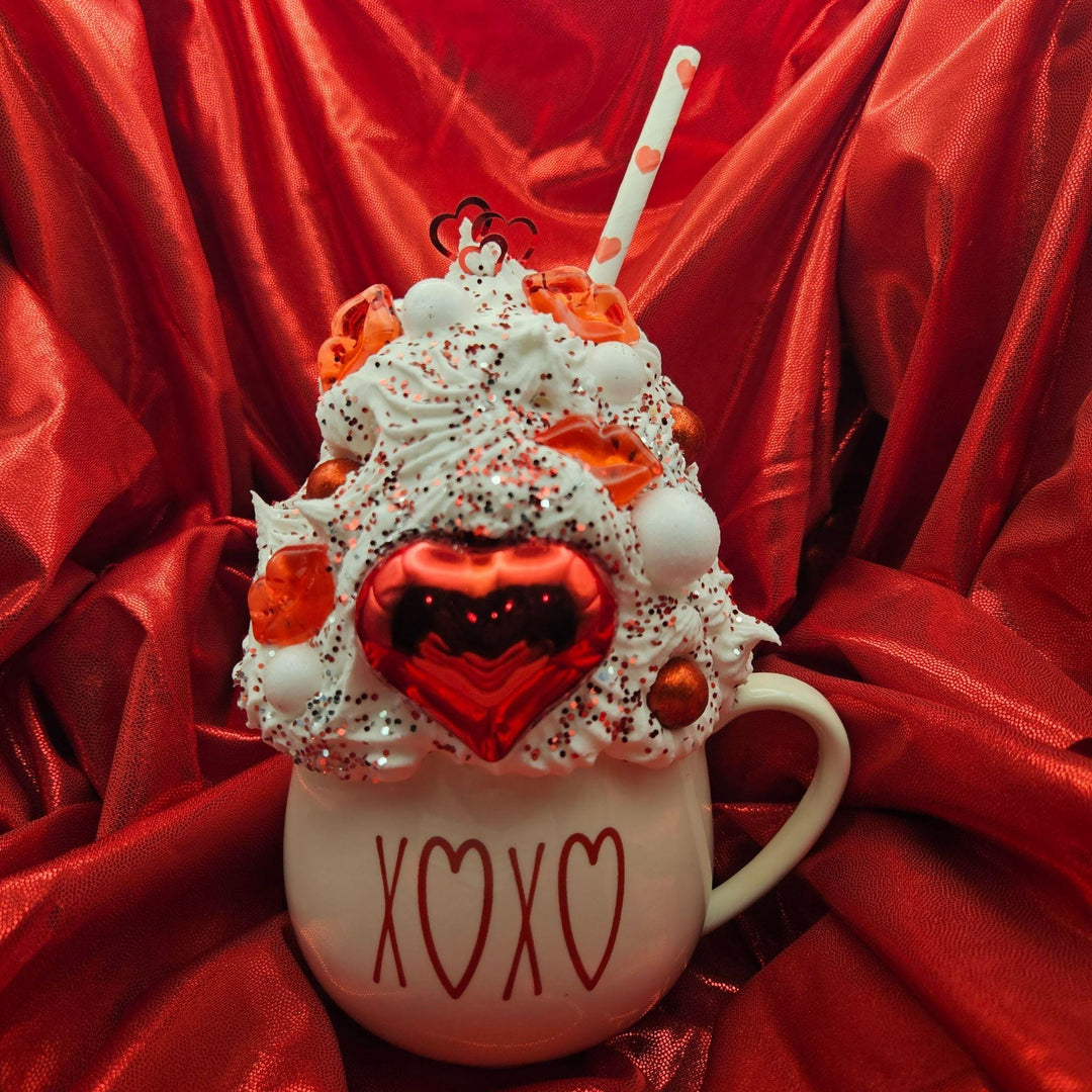 XOXO Valentine Fake Bake Mug Decor | Faux Whipped Cream Mug | Coffee Bar Valentine Decor | Tiered Tray Display | One of a Kind Handmade Gift
