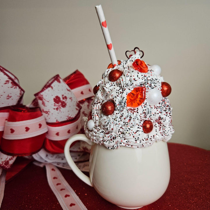 XOXO Valentine Fake Bake Mug Decor | Faux Whipped Cream Mug | Coffee Bar Valentine Decor | Tiered Tray Display | One of a Kind Handmade Gift