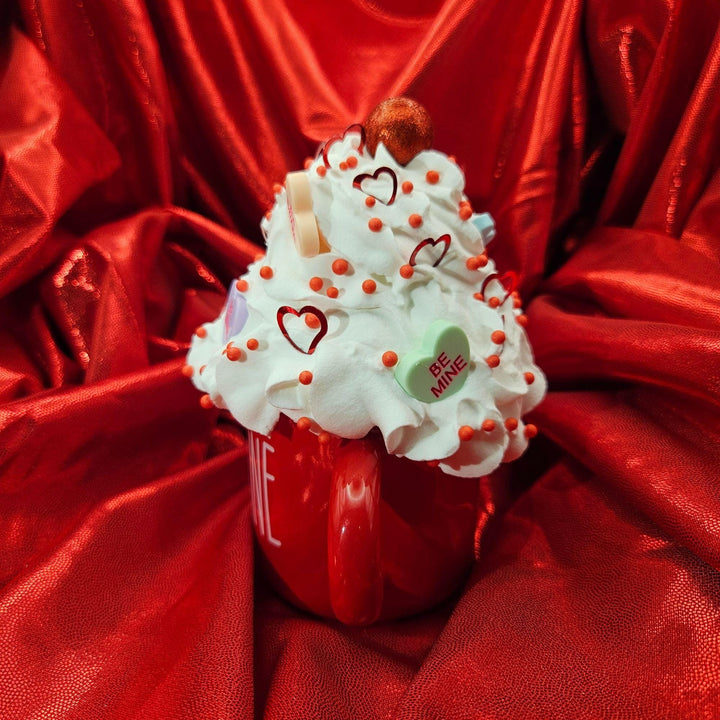BE MINE Valentine Fake Bake Mug Decor  Candy Heart Coffee Bar Decor  Faux Whipped Cream Mug | Romantic Tiered Tray Decor  One of a Kind Gift