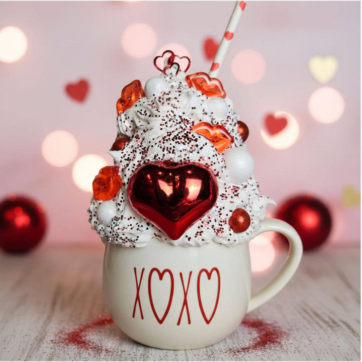 XOXO Valentine Fake Bake Mug Decor | Faux Whipped Cream Mug | Coffee Bar Valentine Decor   Tiered Tray Display | Handmade One of a Kind Gift