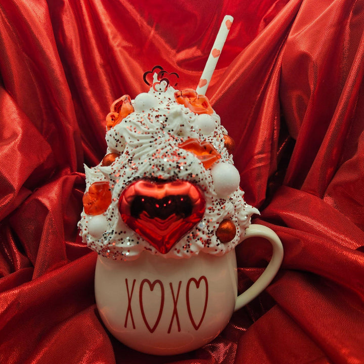 XOXO Valentine Fake Bake Mug Decor | Faux Whipped Cream Mug | Coffee Bar Valentine Decor   Tiered Tray Display | Handmade One of a Kind Gift