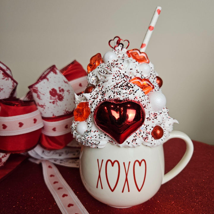 XOXO Valentine Fake Bake Mug Decor | Faux Whipped Cream Mug | Coffee Bar Valentine Decor   Tiered Tray Display | Handmade One of a Kind Gift