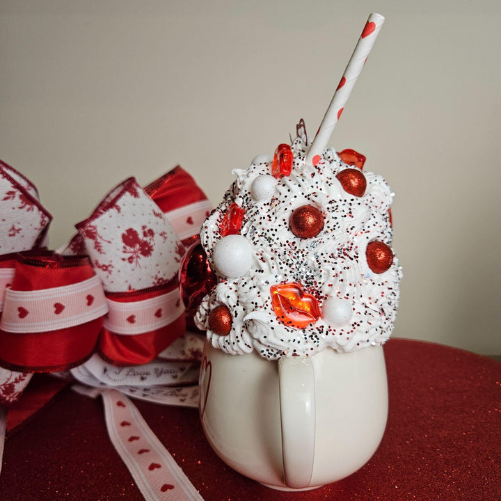 XOXO Valentine Fake Bake Mug Decor | Faux Whipped Cream Mug | Coffee Bar Valentine Decor   Tiered Tray Display | Handmade One of a Kind Gift