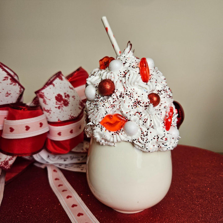 XOXO Valentine Fake Bake Mug Decor | Faux Whipped Cream Mug | Coffee Bar Valentine Decor   Tiered Tray Display | Handmade One of a Kind Gift